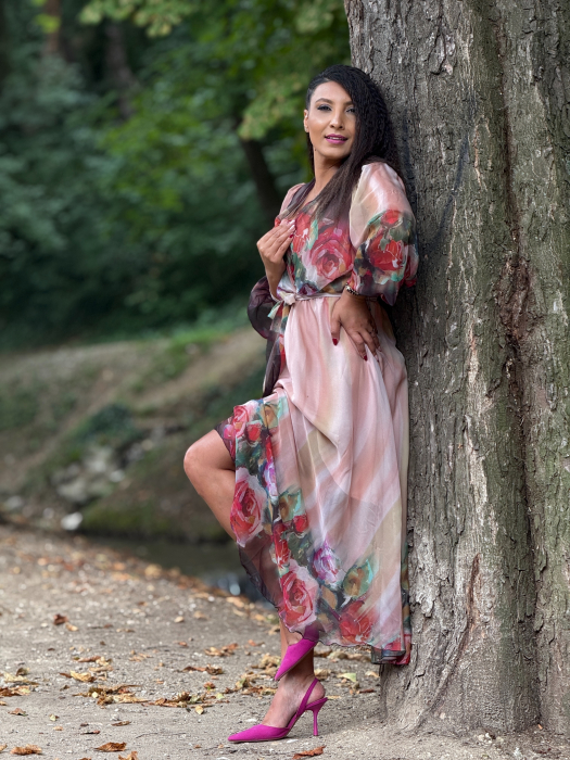 Rochie vaporoasa cu imprimeu flori si cordon [7]