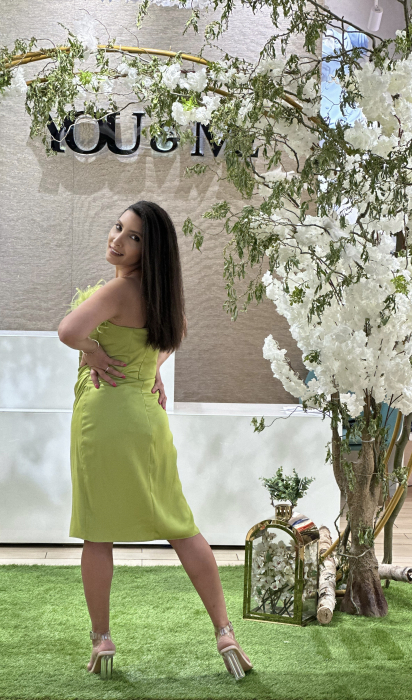 Rochie verde fistic cu pene [3]