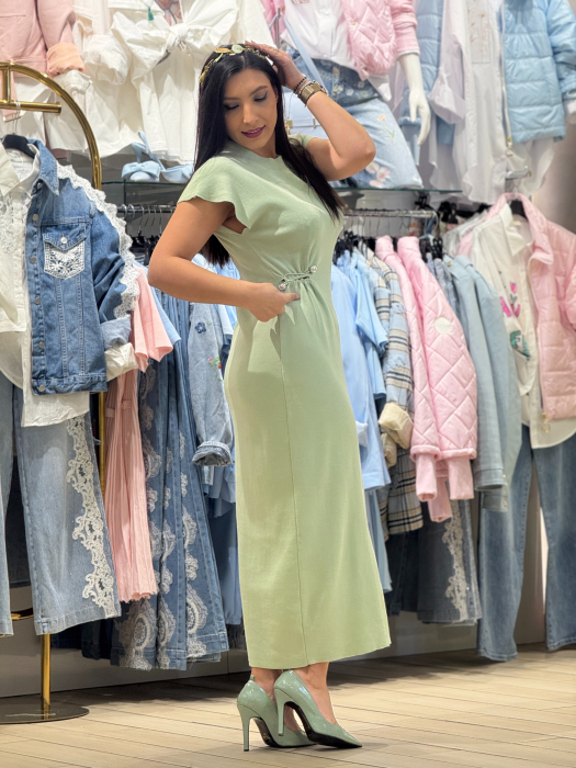 Rochie verde menta cu detaliu lateral reglabil [3]