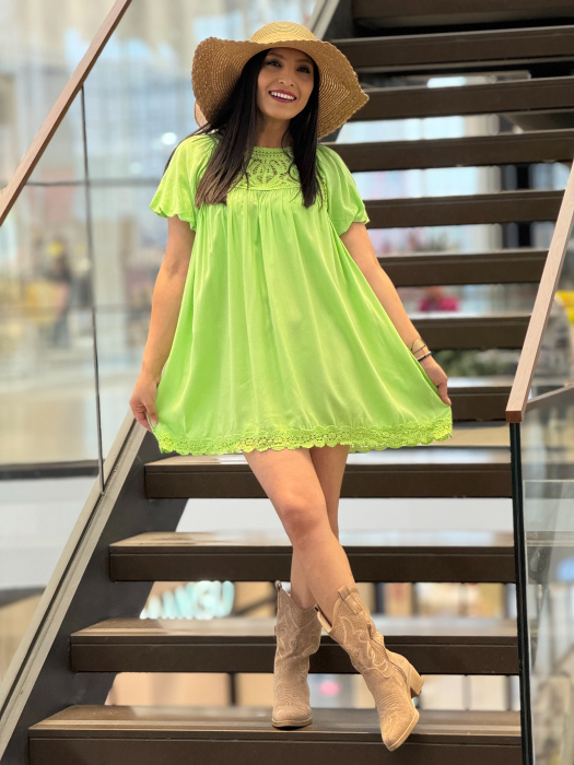 Rochie verde neon cu dantela [1]