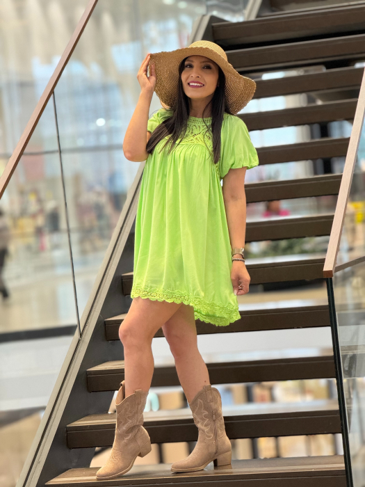Rochie verde neon cu dantela [2]