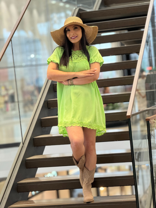 Rochie verde neon cu dantela [3]