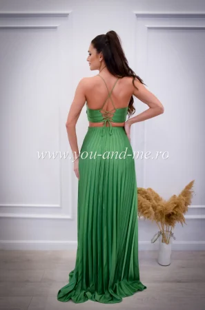 Rochie verde plisata cu snur la spate si decupaj [3]