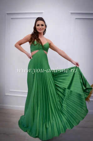 Rochie verde plisata cu snur la spate si decupaj [2]