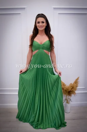Rochie verde plisata cu snur la spate si decupaj [6]