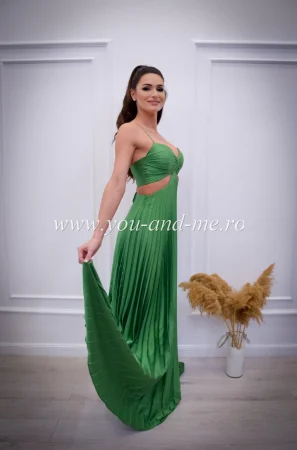 Rochie verde plisata cu snur la spate si decupaj [5]