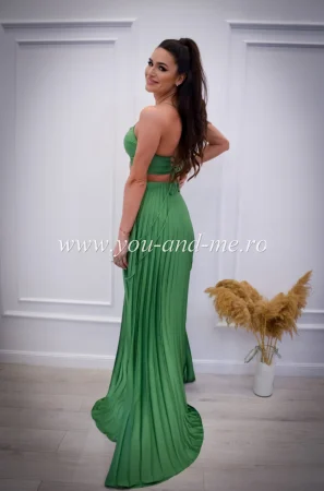 Rochie verde plisata cu snur la spate si decupaj [4]