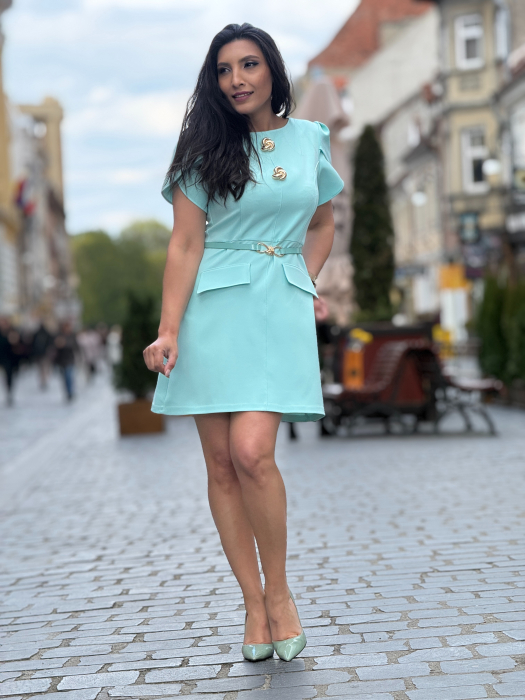 Rochie vernil cu nasturi decorativi si curea in talie [2]