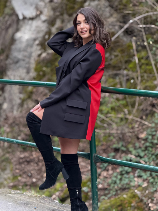 Sacou cu revere si print fata cu palarie [4]