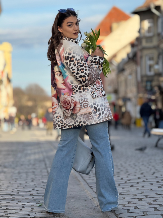 Sacou damă cu croială dreaptă cu imprimeu animal print [5]
