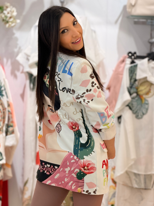 Sacou dama cu croiala dreapta si imprimeu artistic cu portret [3]