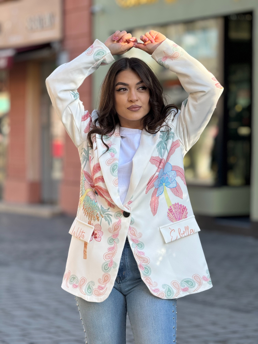 Sacou damă cu croială dreaptă și imprimeu artistic multicolor [2]