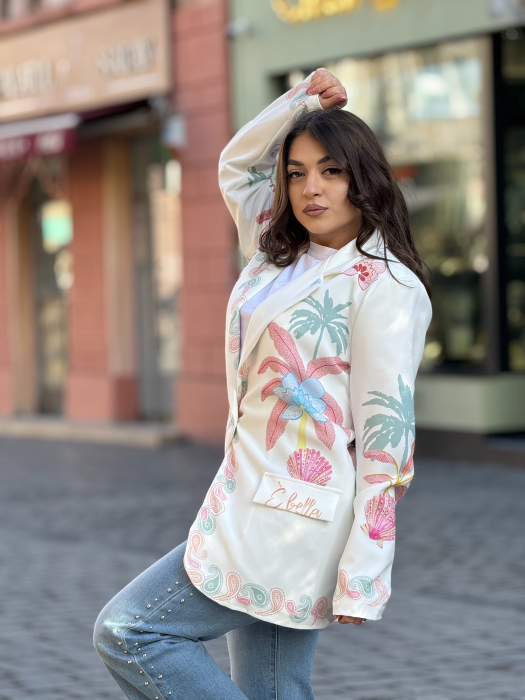 Sacou damă cu croială dreaptă și imprimeu artistic multicolor [3]