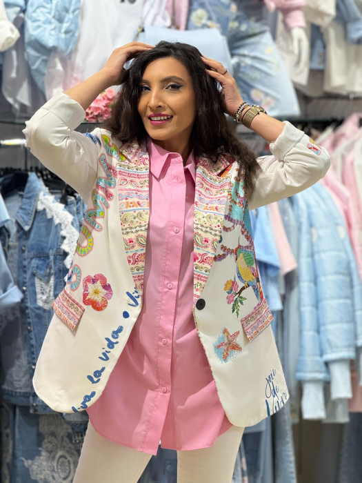 Sacou damă cu croială dreaptă și imprimeu artistic tropical [5]