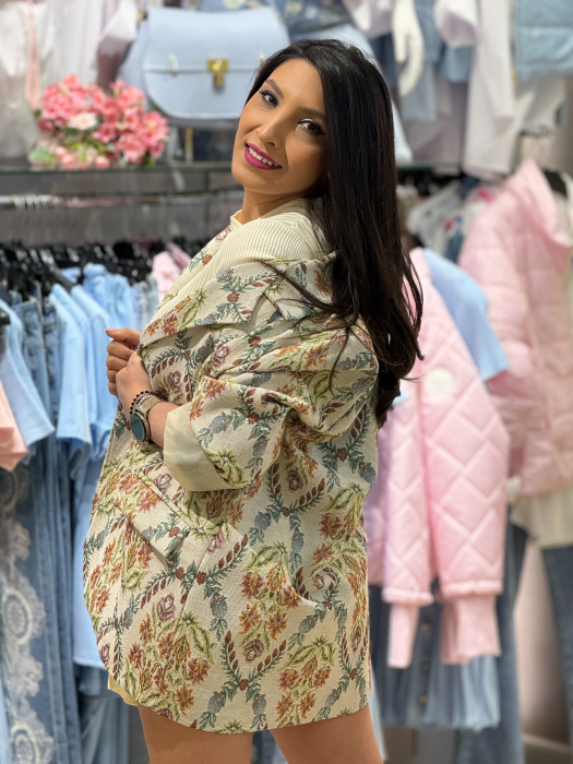 Sacou texturat cu imprimeu floral ornamental [6]