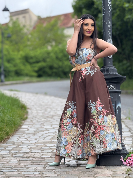 Salopeta cu imprimeu floral si curea in talie [2]