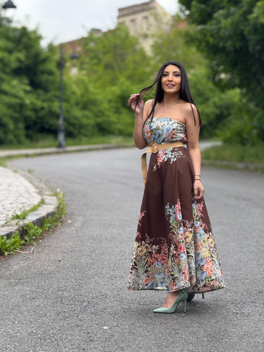 Salopeta cu imprimeu floral si curea in talie [5]