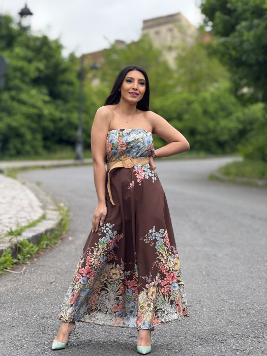 Salopeta cu imprimeu floral si curea in talie [3]