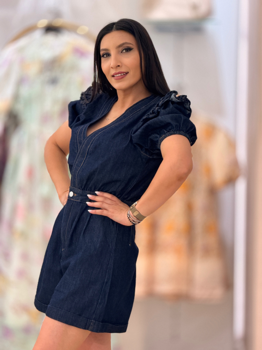 Salopeta din denim cu maneci bufante si decolteu in V [6]