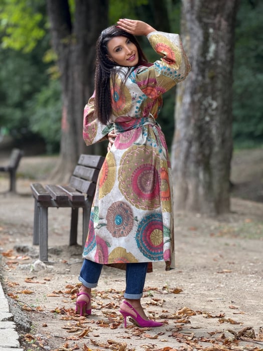 Trench cu imprimeu artistic multicolor [5]