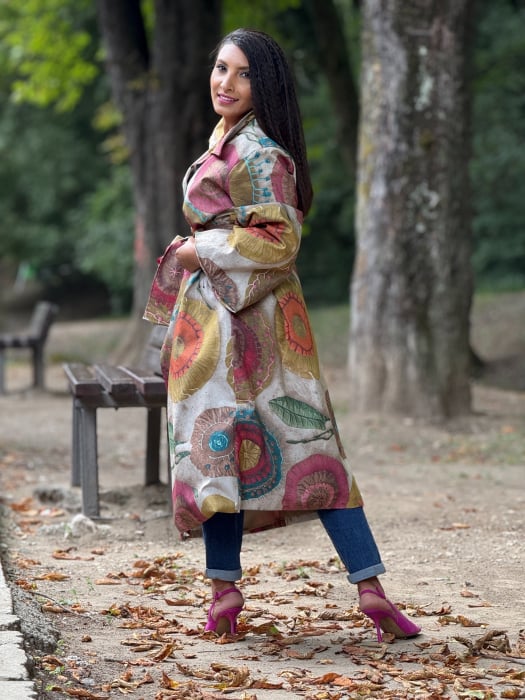 Trench cu imprimeu artistic multicolor [6]