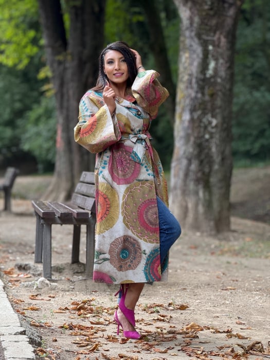 Trench cu imprimeu artistic multicolor [4]