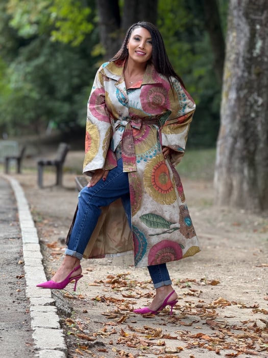 Trench cu imprimeu artistic multicolor [3]