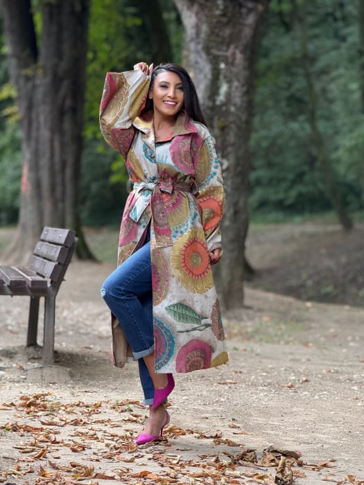 Trench cu imprimeu artistic multicolor [2]