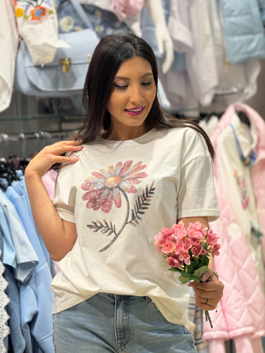 Tricou casual cu imprimeu floral central [2]