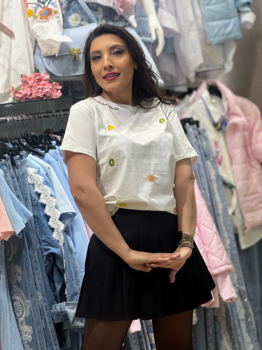 Tricou cu imprimeu broderii cu fructe [2]