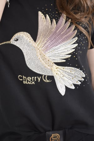 Tricou cu imprimeu colibri cu pietricele [2]