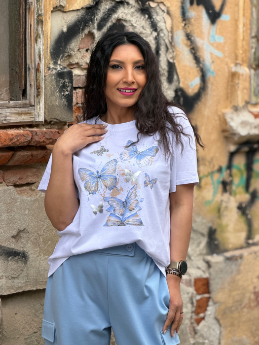 Tricou cu imprimeu fluturi cu pietricele aplicate [2]