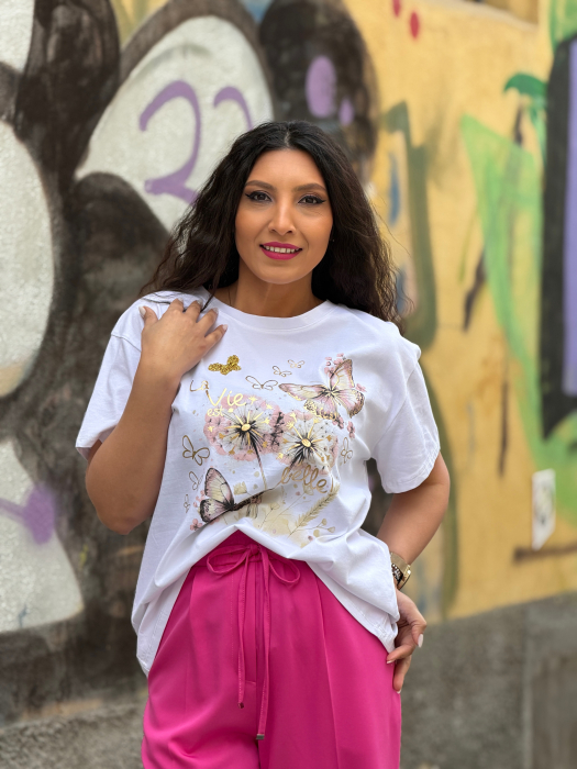 Tricou cu imprimeu fluturi si flori [2]