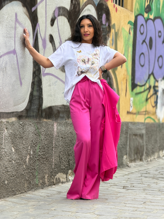 Tricou cu imprimeu fluturi si flori [4]