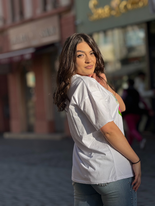 Tricou cu imprimeu jucăuș floral, ursuleț decorativ și mesaj Spring [4]