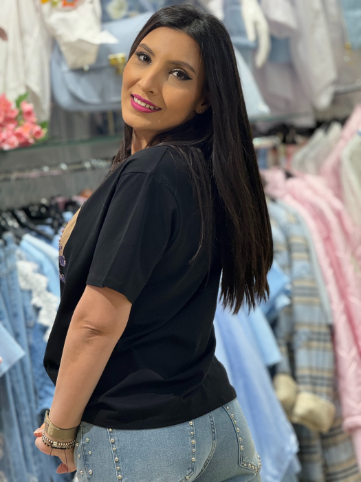 Tricou cu imprimeu palarie decorativa cu aplicatii 3D din margele si cristale [4]