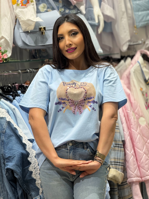 Tricou cu imprimeu palarie decorativa cu aplicatii 3D din margele si cristale [3]