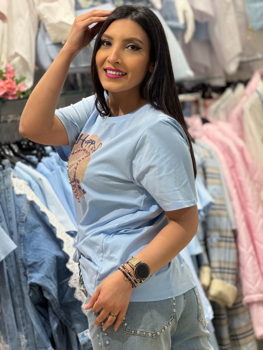 Tricou cu imprimeu palarie decorativa cu aplicatii 3D din margele si cristale [4]