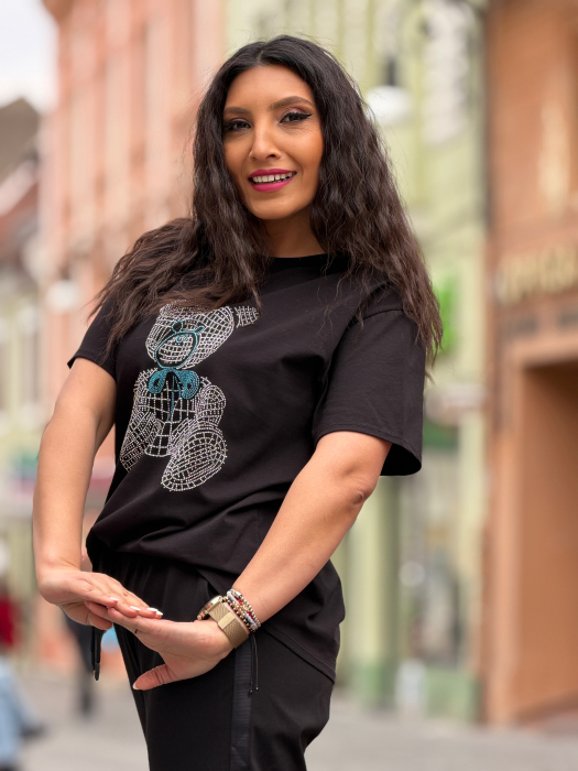 Tricou cu imprimeu ursulet cu pietricele aplicate [2]