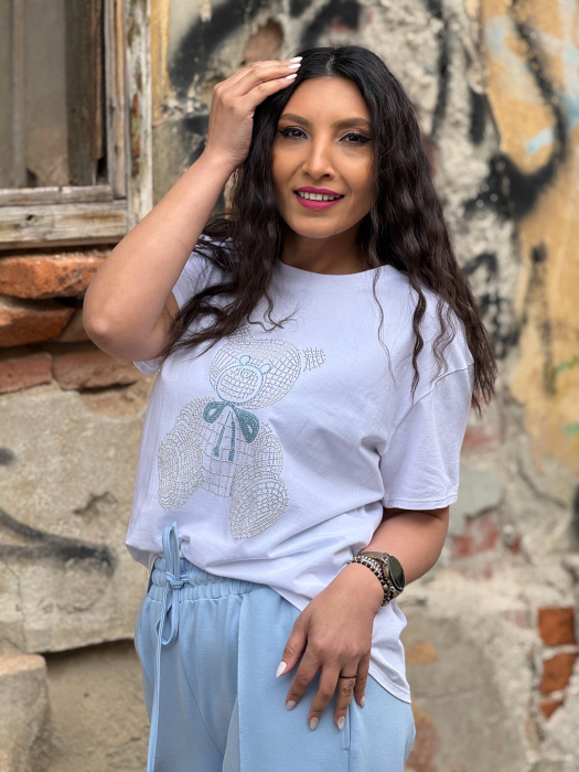 Tricou cu imprimeu ursulet cu pietricele aplicate [2]