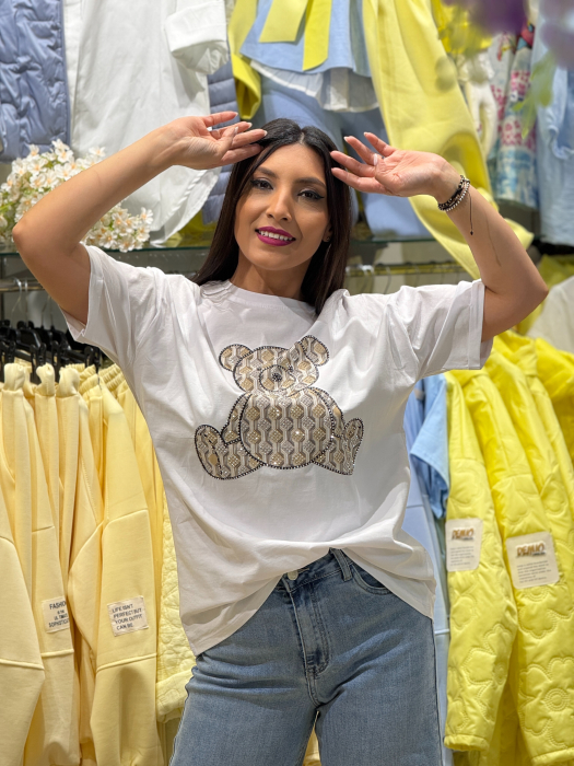 Tricou cu urs decorativ geometric și aplicații strălucitoare [4]