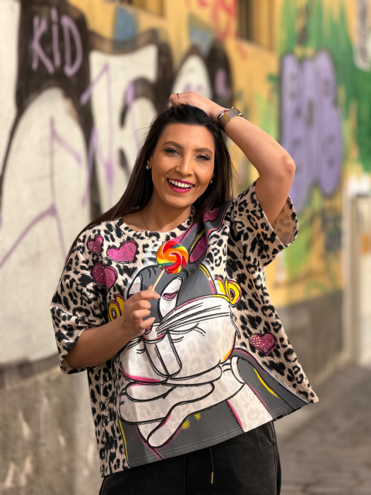 Tricou din bumbac animal print cu imprimeu grafic [3]