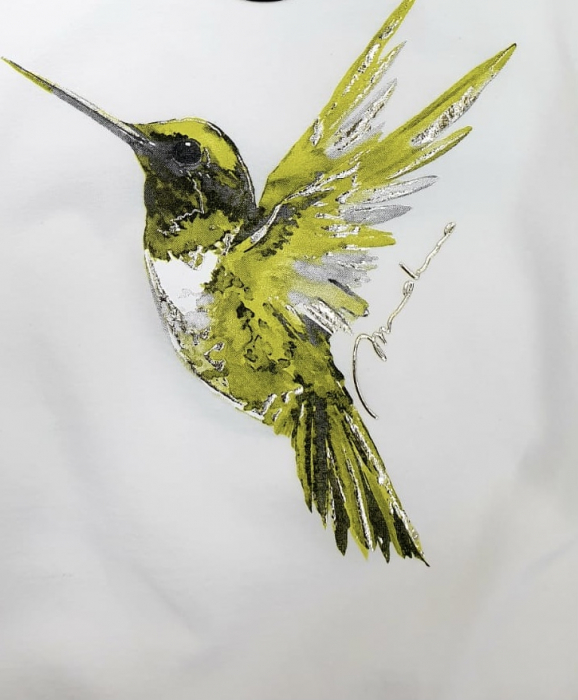 Tricou din bumbac cu imprimeu colibrii verde [1]