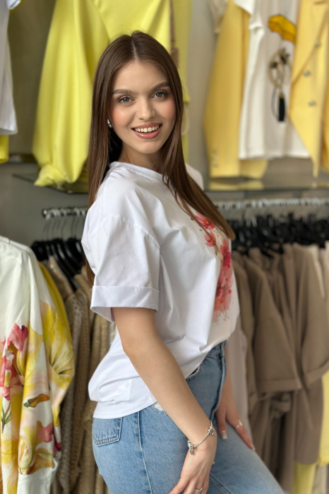 Tricou din bumbac cu imprimeu floral roz [2]