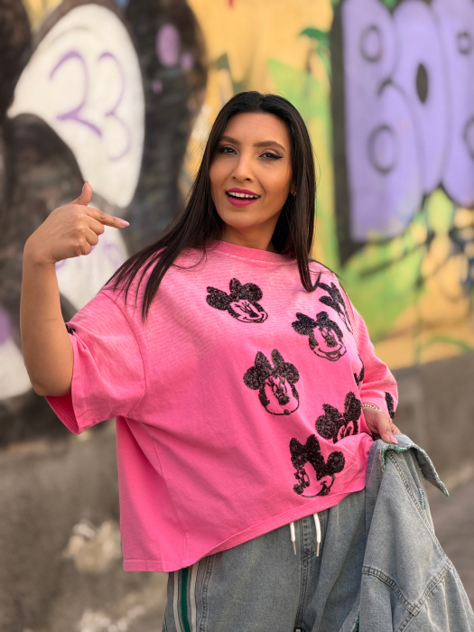 Tricou din bumbac cu print Mickey cu paiete [4]