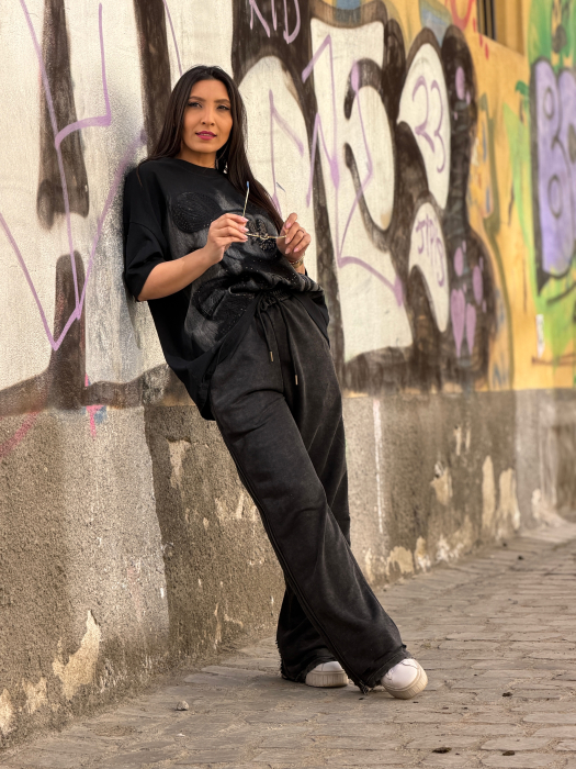 Tricou negru din bumbac cu imprimeu Mickey Mouse [4]