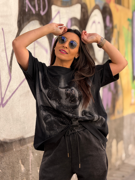 Tricou negru din bumbac cu imprimeu Mickey Mouse [3]