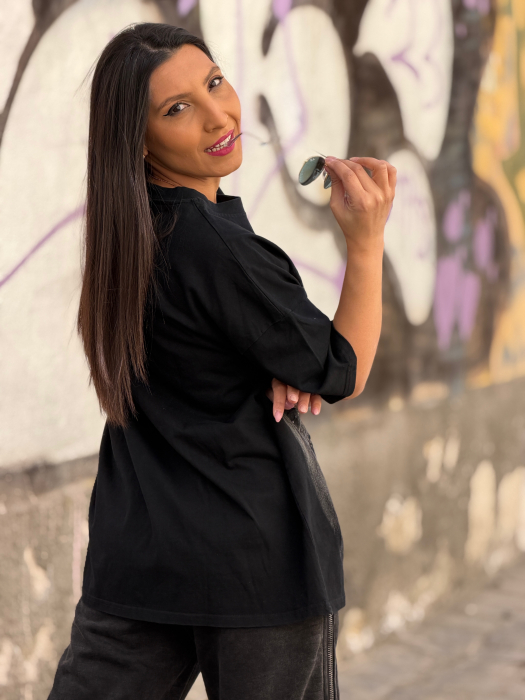 Tricou negru din bumbac cu imprimeu Mickey Mouse [7]