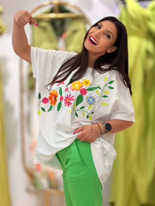 Tricou oversized cu broderie florala [3]