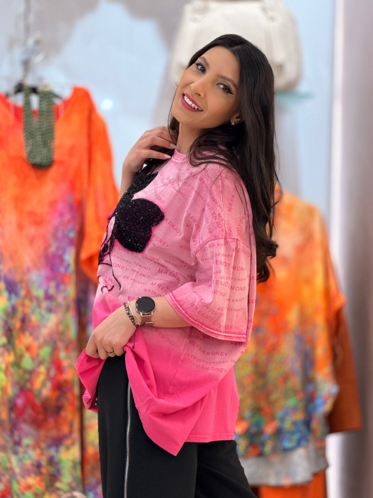 Tricou roz cu print Minie [5]